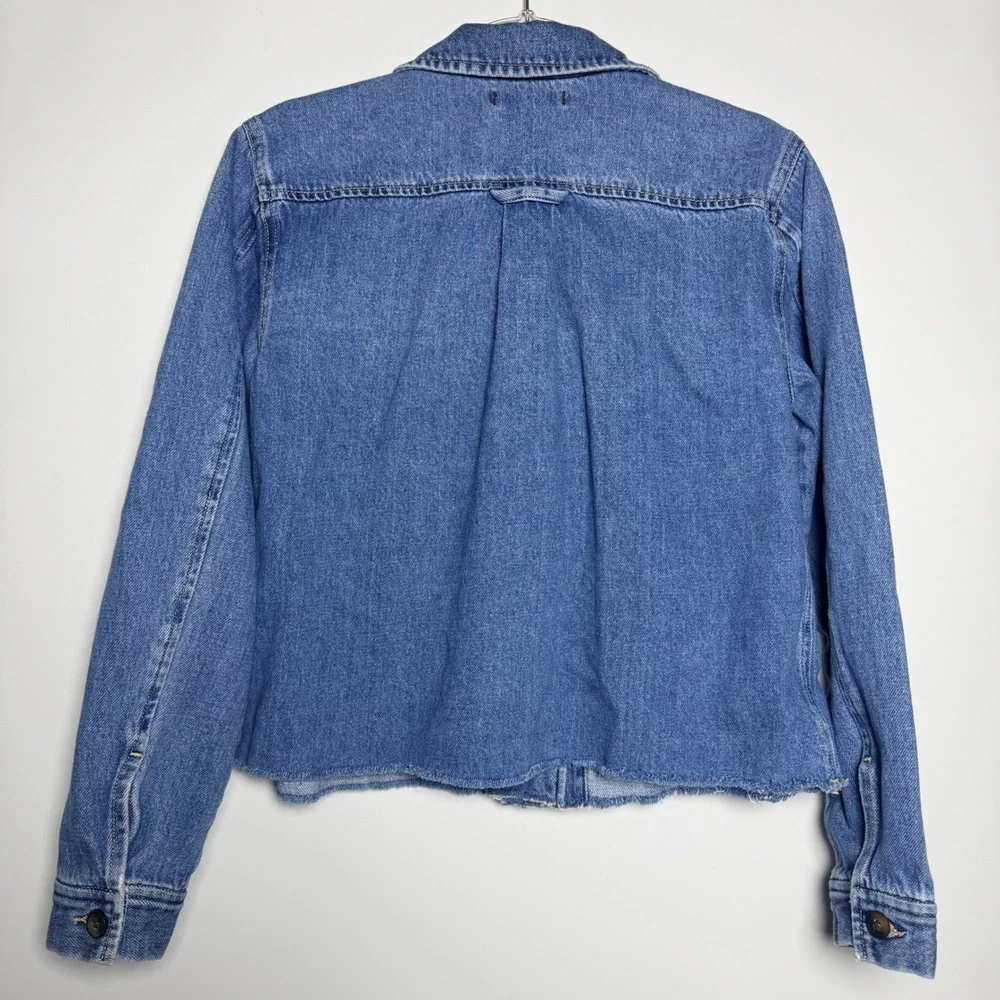 Dear John Lakeside Cropped Denim Jacket Raw Hem Utility Blue Medium